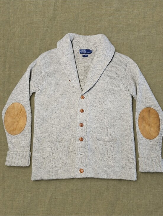 Polo Ralph Lauren Other - Vintage Polo Ralph Lauren Shawl Collar Wool Cardigan Suede Elbow Patches L